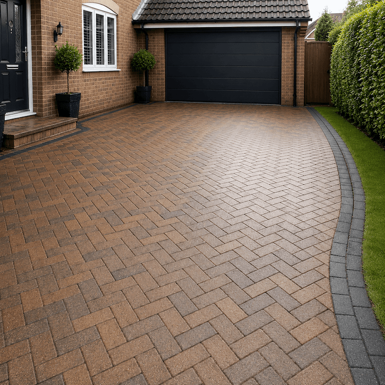 Clean block paving driveway after jet washing