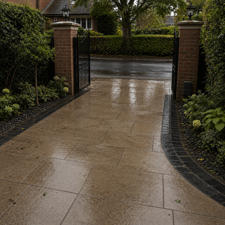 Clean driveway entrance after jet washing