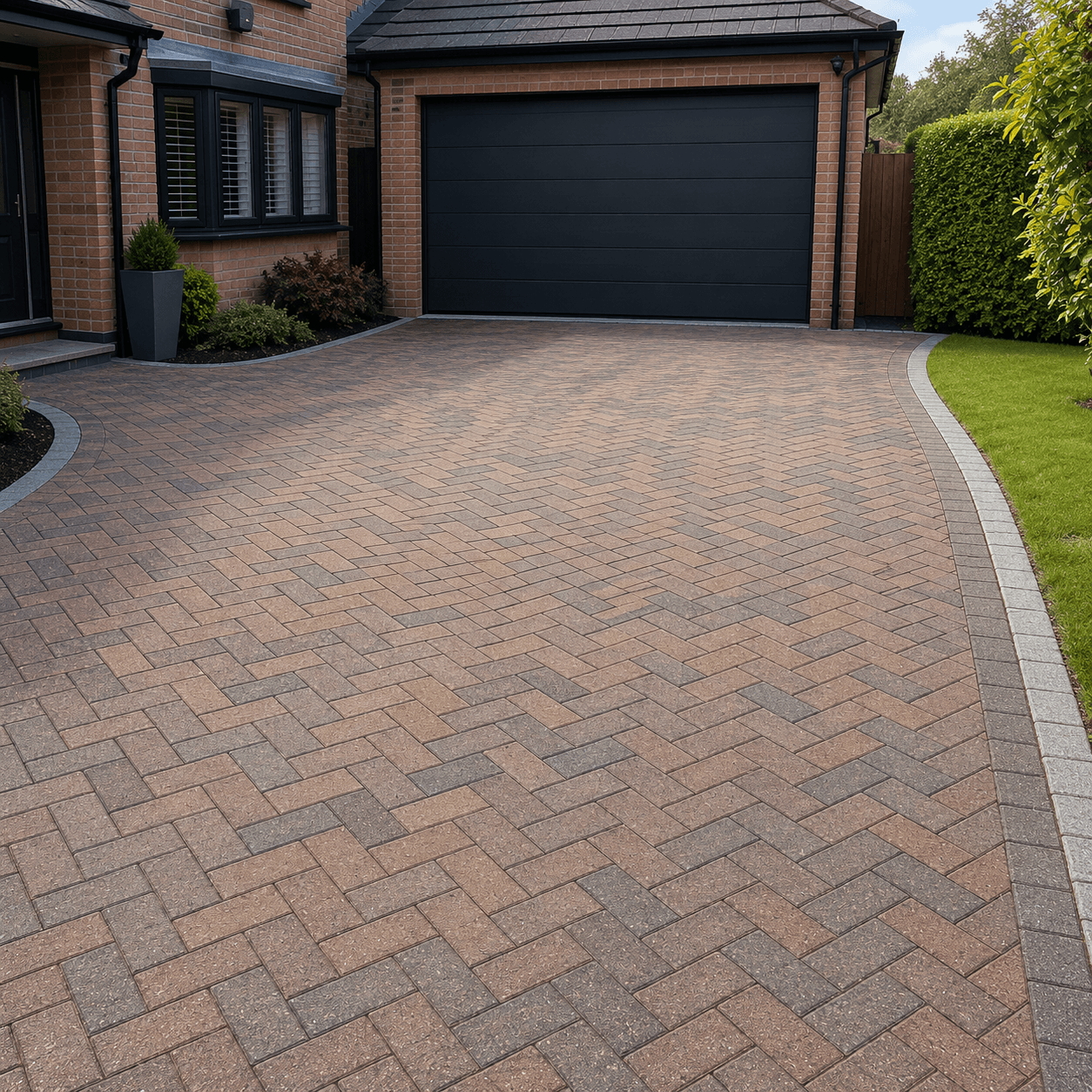 Freshly jet washed block paving driveway