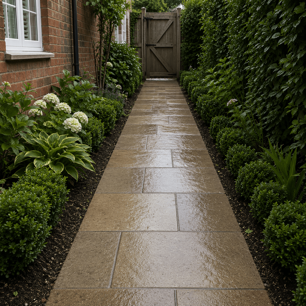 Clean garden path and walkway after jet washing