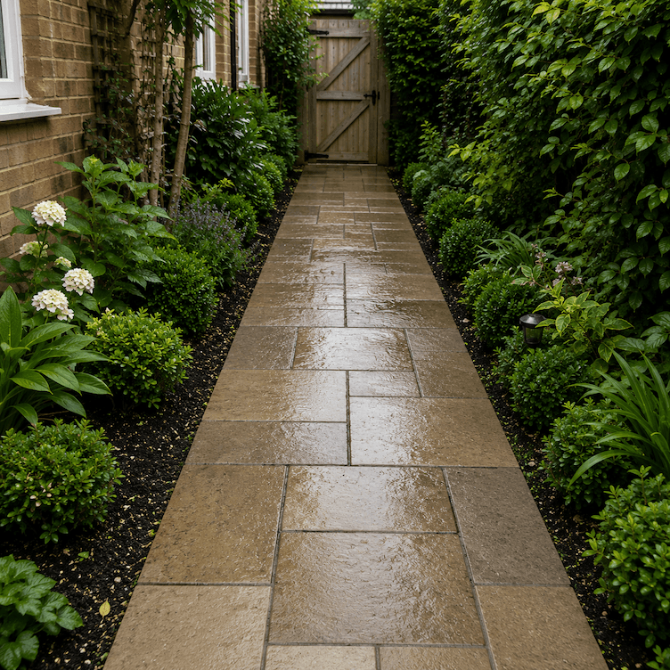 Clean garden path after jet washing