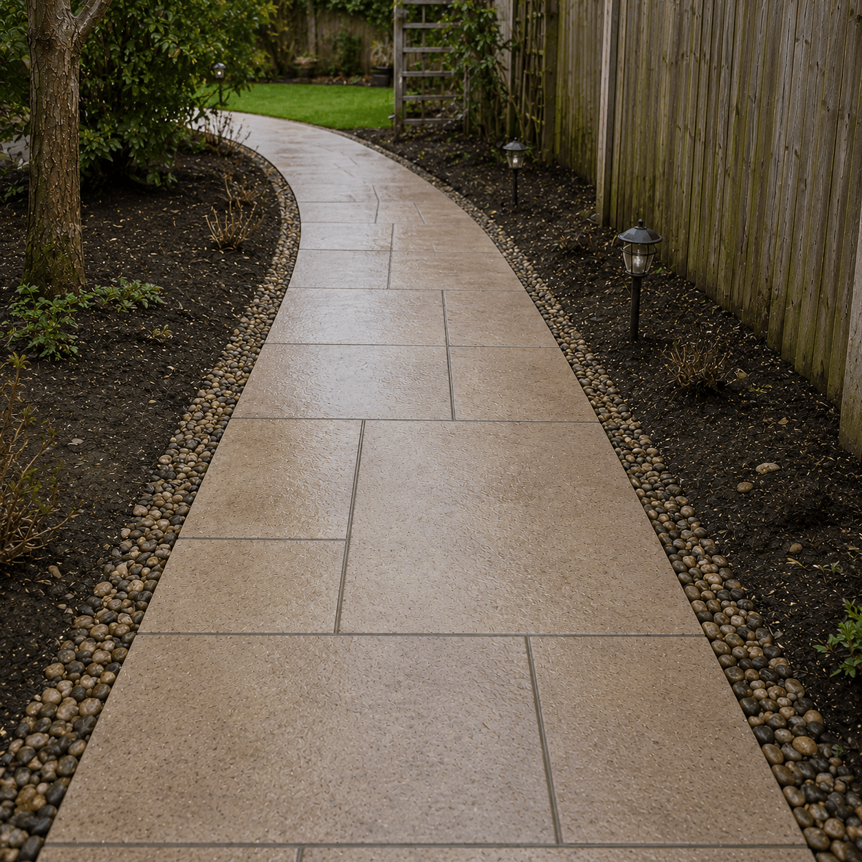Restored garden walkway after jet washing